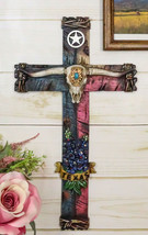 Rustic Texas State Colors Bluebonnet Longhorn Skull And Western Star Wall Cross - £23.97 GBP