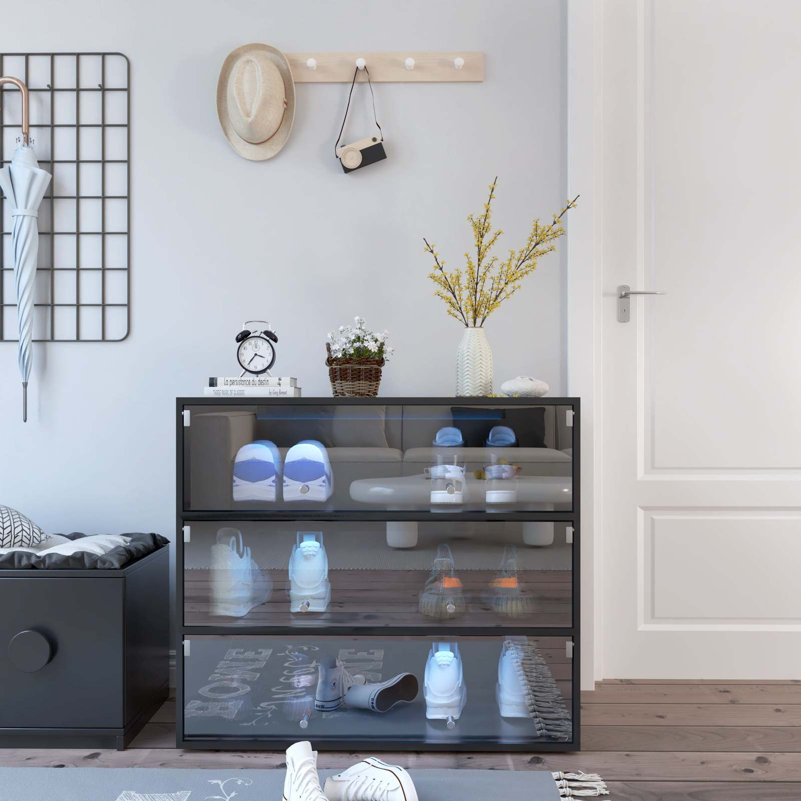 Black Glass Door Shoe Storage Cabinet with RGB LED Lights Item image 3