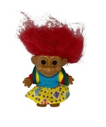 Vintage Russ Troll Doll Red Hair w/ Dress &amp; Backpack School Girl - £13.51 GBP