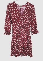 Umgee Fit Flare Maroon Dress Womens Size Small White Dalmatian Print Split Neck - $16.99