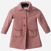Mini Boden Cat Pocket Tweed Pink and White Wool Coat 3 - 4 Years HTF - £58.13 GBP