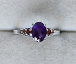 African Amethyst &amp; Mozambique Garnet Ring in Solid Sterling Silver, 1.40ctw Sz 7 - £22.34 GBP