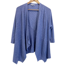 Eileen Fisher Petite PM Linen Blend Waterfall Cardigan Sweater Blue Ribbed  - £34.62 GBP