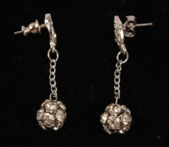 Vintage Rhinestone Dangle Pierced Earrings 1.25 Inch Long - £4.71 GBP