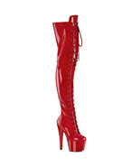 PLEASER ADORE-3020GP 7&quot; Red Glitter Platform  Lace Up Womens Thigh High ... - $2,332.73 MXN