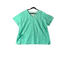 WOmens Size 3x Green White Print Scrub Top Shirt Medical Nurse Clinic Ho... - $14.84