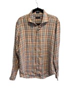 PETER MILLAR Collection Mens Button Up Shirt Brown Blue Orange Plaid Lin... - £25.37 GBP