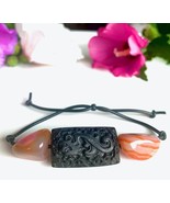 Dragon Bracelet Red Banded Carnelian Agate Tumbled Stones With Black Dra... - £8.53 GBP