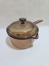 Corning Vision Ware Amber 1 Liter Sauce Pan Pour Spout Pot w/ Lid USA 21... - $20.85