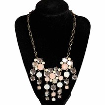 Charming Charlie Pink Grey Clear Stone Bib Statement Necklace NWOT - £16.18 GBP