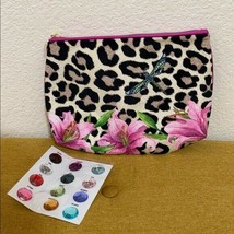 ESTEE LAUDER Leopard Print Lilies &amp; Dragonfly Cosmetic Makeup Bag Gemstone Stick - £11.62 GBP