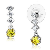 3W1285 - Rhodium Brass Earrings with AAA Grade CZ  in Topaz - $398.80 MXN
