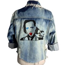 Destroyed Marilyn Manson Denim Jacket M Bleached Blue Studded Heavy Metal Custom - £373.41 GBP