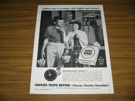 1955 Print Ad Lucky Strike Cigarette Man &amp; Lady Smoke Luckies Golf Drivi... - £6.73 GBP