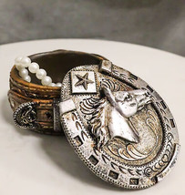 Rustic Western Horseshoe With Horse Scrollwork Concho Buckle Jewelry Trinket Box - £14.38 GBP