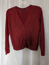 Apt. 9 Red Sequin Cardigan Womens Large Maroon Crimson Boho Chic Party Luxe Fun - £19.98 GBP