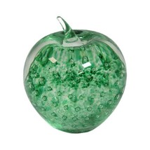 VTG LEAD CRYSTAL Green APPLE PAPERWEIGHT w/ CONTROLLED BUBBLES Hand Made... - $28.02