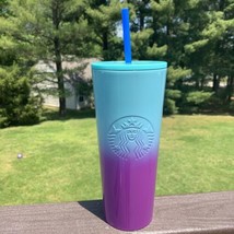 Starbucks Purple Teal Blue Ombre Stainless Steel Cold Cup Tumbler - £30.97 GBP