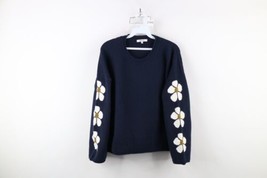 Madewell Womens M Belmore Floral Flower Sleeve Merino Wool Marled Knit Sweater - $64.30