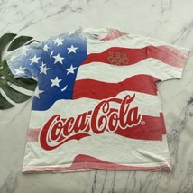 Coca Cola Olympics Vintage Flag T-Shirt Size XL Red Blue 90s All Over Print Tee - £35.97 GBP
