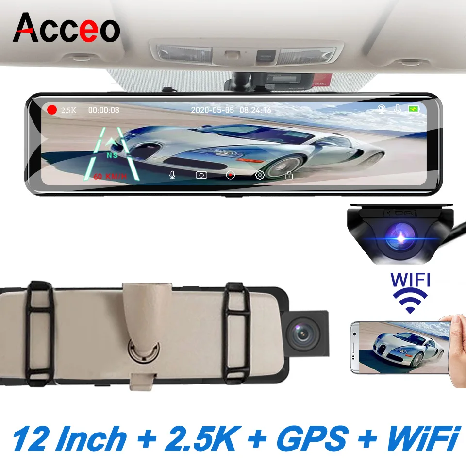 2K WIFI Car Dvr 12 Inch Sony IMX335 Sensor Room Rearview Mirror Dash Cam Video - £76.45 GBP+