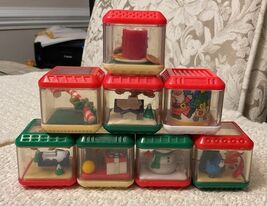 Fisher Price Peek A Boo Block CHRISTMAS Set Of 8 Blocks Snowman Candy Ca... - $44.06