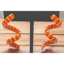 Orange Spiral Earrings Vintage Halloween Snake Retro 80s White Stripes - £10.32 GBP