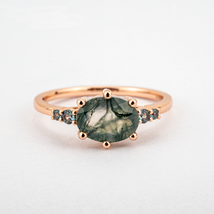 Unique Oval Moss Agate Engagement Ring Memorial Ring Unique Ring Wedding... - $300.00+