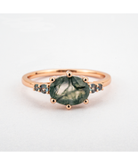 Unique Oval Moss Agate Engagement Ring Memorial Ring Unique Ring Wedding... - $5,528.55 MXN+