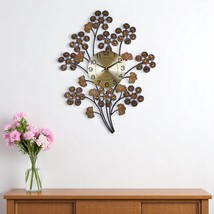 22&quot; Copper Metal And Faux Crystal Silent Analog Gingko Floral Wall Clock - $288.17