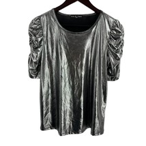 Kim and Cami Silver Top Shirred Sleeve Size Small - £9.09 GBP