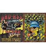 Grease Monkey Bad Ass Speed Shop Muscle Car Garage Chevy Metal Tin 2 Sig... - £25.51 GBP