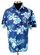 Nautica Island Casual Shirt Mens Large Blue White Linen Blend Hawaiian Tropical - £15.03 GBP