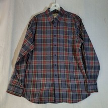 LL Bean Plaid Flannel Shirt Gray Red Mens Size Large Long Sleeve Button 228061 - £13.85 GBP