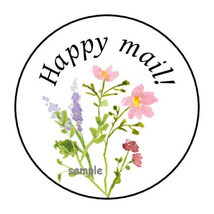 30 FLORAL HAPPY MAIL ENVELOPE SEALS LABELS STICKERS 1.5&quot; ROUND WILDFLOWERS - £5.89 GBP