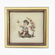 Finished Cross Stitch Hummel Boy and Butterfly 14 x 13&quot; - $29.02