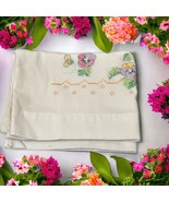 Vintage Set Of 2 Pillow Cases Floral Pansies Buds Leaves Thin Cotton - €22,63 EUR