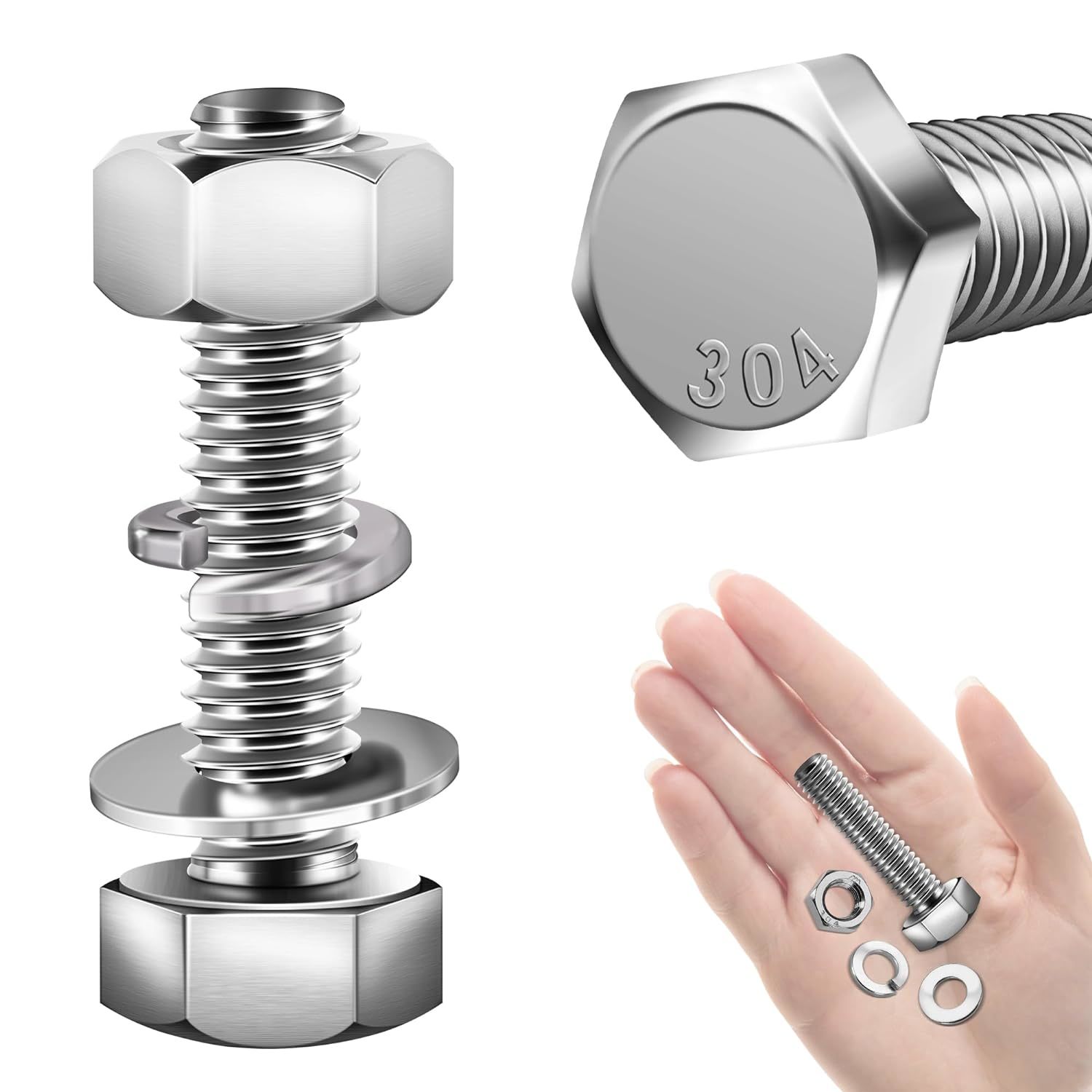 (6 Sets) 3/8-16X1-1/2&quot; Hex Head Stainless Steel Bolts And Nuts With, 3/8... - $29.99