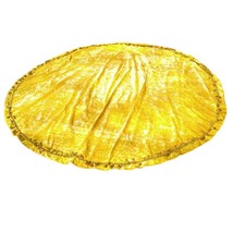 Crushed Velvet Tablecloth Tassel Fringe Golden Yellow Round Vintage - £31.13 GBP