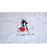 Vtg Embroidered Sylvester Looney Tunes Light Gray T-Shirt College Ware O... - $23.00 CAD