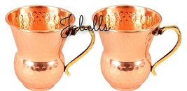 Set of 2 Pure Copper Hammered Glass with Brass Handle 400 ML each - Serv... - £37.22 GBP