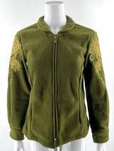 Bob Mackie Wearable Art Fleece Jacket Size XS Olive Green Embroidered Sl... - $39.60