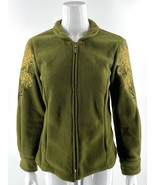 Bob Mackie Wearable Art Fleece Jacket Size XS Olive Green Embroidered Sl... - €33,98 EUR