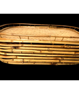Vintage Bamboo Rattan Serving Tray Set 8 Rectangular Woven Raised Rim Ti... - $64.95