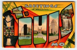 Greetings From St. Louis Missouri Large Big Letter Postcard 1944 Metropolitan - £6.98 GBP