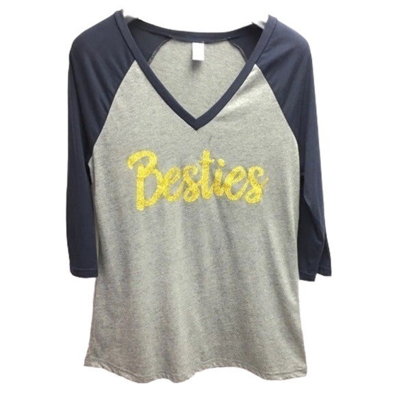 Multicolor Shirt Besties 3/4 Sleeves Pullover V-Neckline Size Medium Kni... - $9.49
