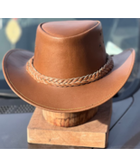 Aussie Cowboy Western Outback Tan Hat Shapeable Brim 100% Genuine Leathe... - £43.34 GBP