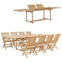 9 Piece Garden Dining Set 180-280x100x75 cm Solid Teak Wood - £1,111.43 GBP