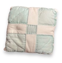 Vtg Upcycled Handmade Green Cream Patchwork Quilt Throw Pillow Shabby Decor 9x9” - £15.21 GBP