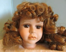 Vintage PORCELAIN/CERAMIC Head Parts 4&quot; Brown EYES/BROWN Curly Wig K - £17.26 GBP